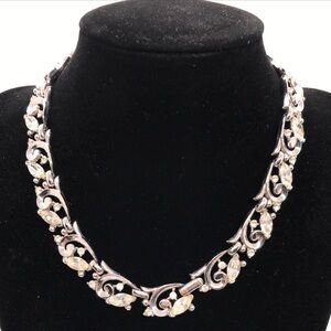Trifari Vintage Rhodium Plated marquise Rhinestone Costume Necklace Bridgerton